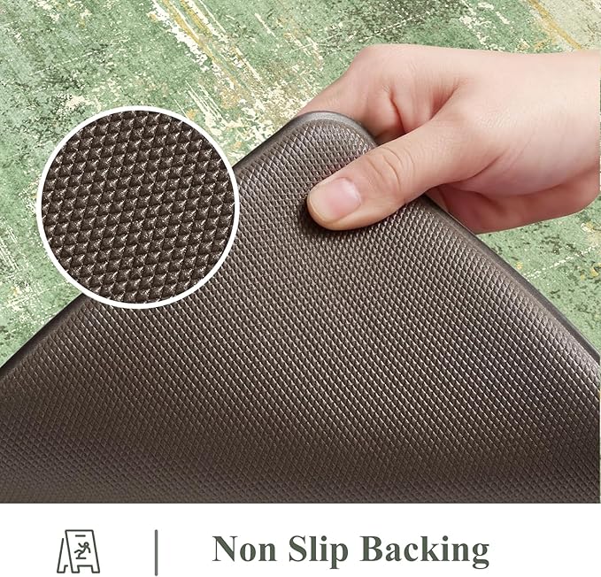 Collive Anti Fatigue Mats for Kitchens Floor, Abstract Non Skid Kitchen Rugs Sets of 2 Green Modern Standing Mat, Foam Cushioned Comfort Carpet for Office, Sink, Home Decor, 17"x59"+17"x29"