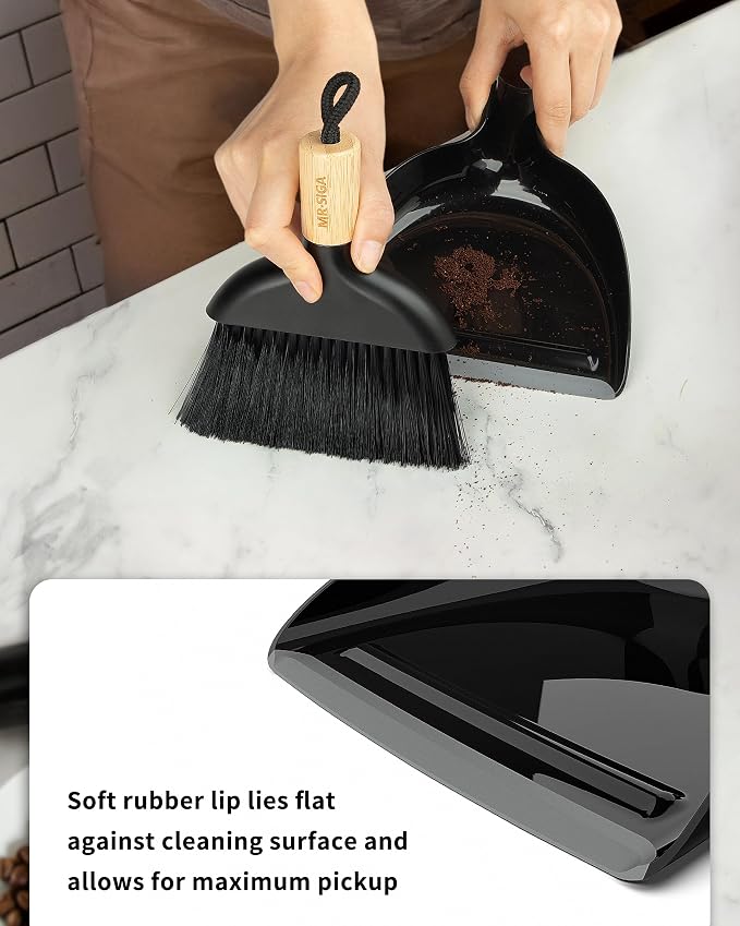 MR.SIGA Mini Dustpan and Brush Set, Bamboo Handle, 1 Set - Image 4
