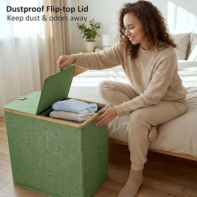 efluky Laundry Hamper with Lid, Double Laundry Basket with 2 Removable Bags - Image 5
