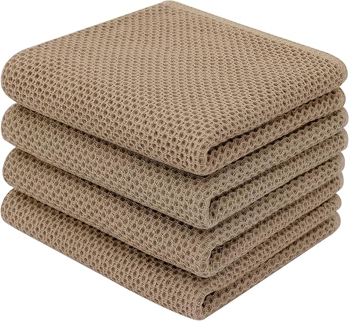 Homaxy 100% Cotton Waffle Weave Kitchen Dish Towels 4-Pack, Tan | 13 x 28 Inches by Homaxy