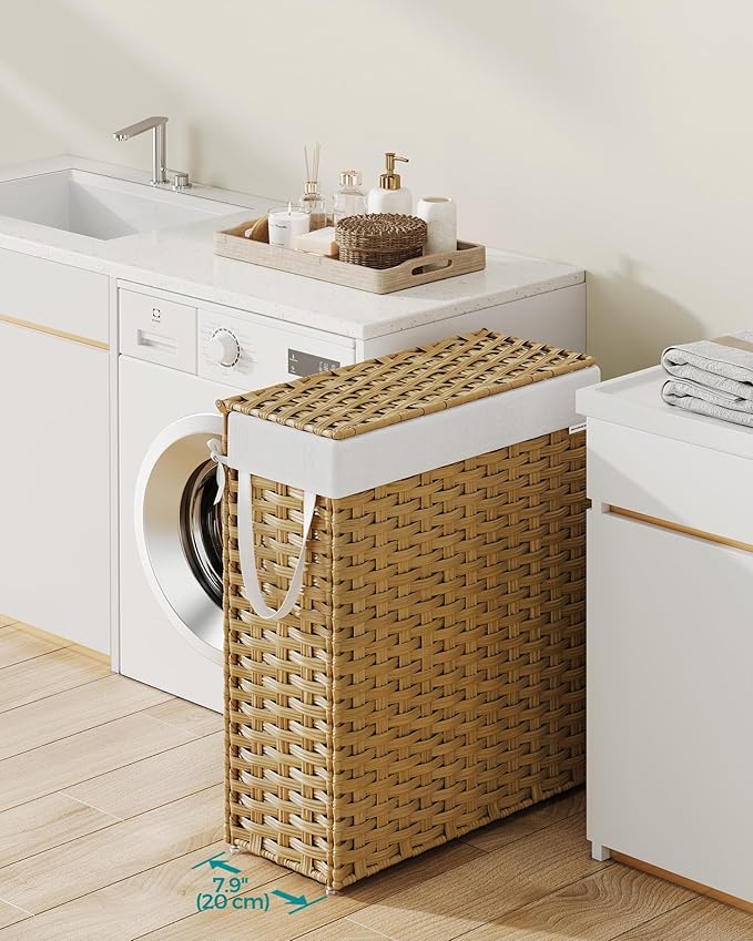 SONGMICS Laundry Hamper with Lid, 14.5 Gal Synthetic Rattan - Image 2