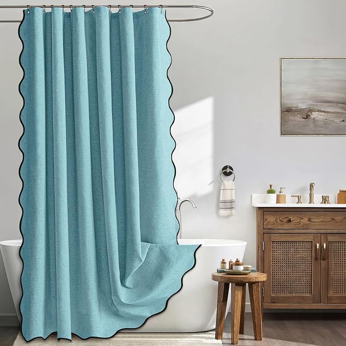 MIULEE Teal Scalloped Linen Shower Curtain 72x72 Inches by MIULEE