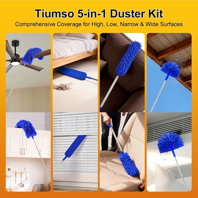 Tiumso Dusters for Cleaning, Microfiber Feather Duster 5-in-1 Kit, Duster - Image 8