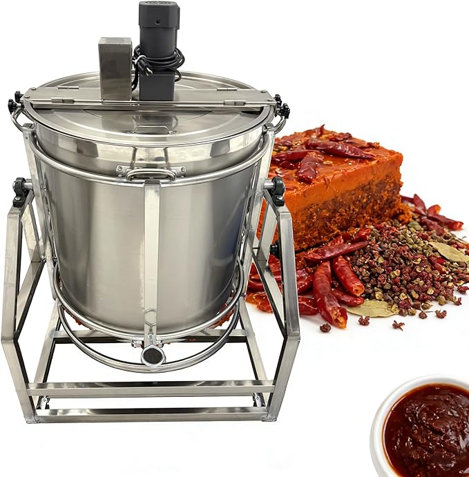 270L Commercial Mixing Kettle Electric Stirrer & Natural Gas Heating for Soup/Sauce/Stew/Porridge/Hot Pot Base Automatic Food Mixer 500W SUS304 Stainless Steel Adjustable Stirring 110V