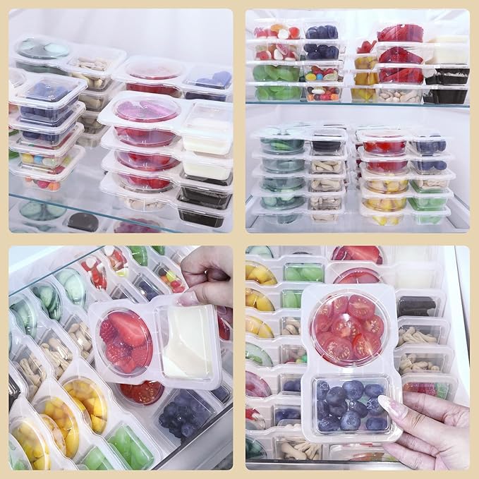 40 Sets Reusable Snack Containers With Lids, Double Compartment Snack Pack Containers, Portion Control, Meal Prep, Ideal For On-The-Go Mini Sauce Boxes & Lunchable Snack Packs For Kids