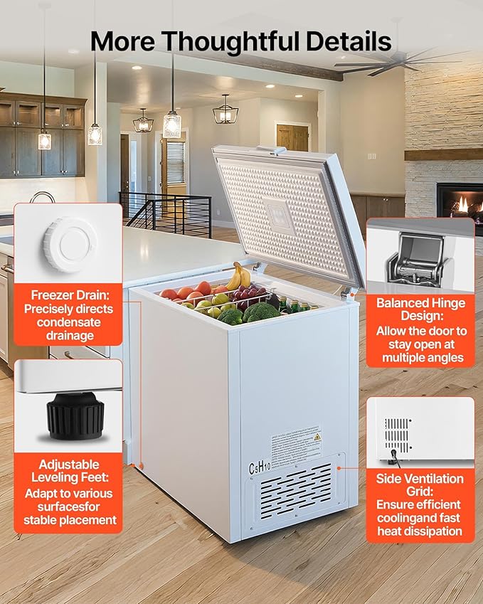 VEVOR Chest Freezer, 6.7 Cu.ft Compact Deep Freezer, Free Standing Top Open Door Chest Freezers with 2 Removable Baskets & Adjustable Thermostat - Energy Saving, Low Noise & Garage Ready, White