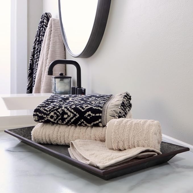 SKL Home CloudSoft/Nador Bath Towel Set-6pc, 100% Cotton, Oatmeal/Black | 2 - Image 8