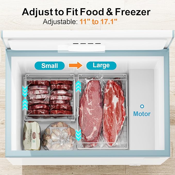 iSPECLE 8 Pack Freezer Organizer Bins, Adjustable Wire Baskets for 10 to 20 Cu.Ft Chest Freezer, Stackable Storage with Handles, Deep Freeze Organizer for Meat & Vegetables, White