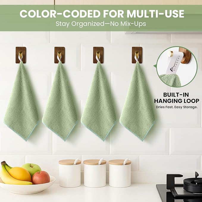 SIFANGKE Microfiber Cleaning Cloth, 12 Pack Green Cleaning Rags - Image 3