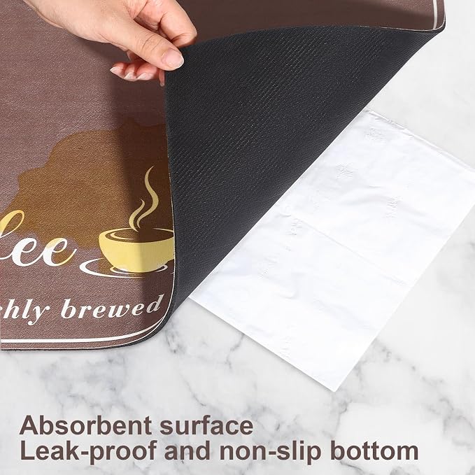 CooRug Fashion Coffee Mat, Dish Drying Mat 17" x 32" Brown | Hide Stain - Image 8