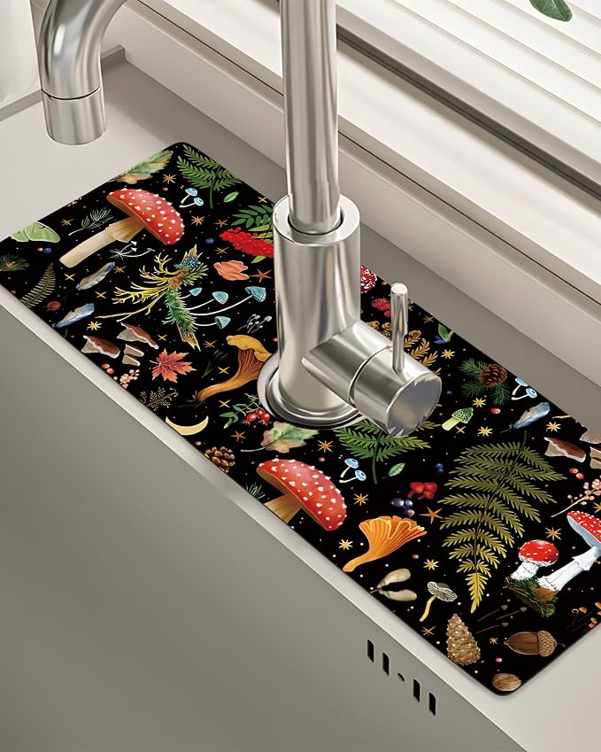 Patterned Sink Faucet Mat Kitchen Splash Guard Super Absorbent Drying Mat by BnhjsdwTablecloth