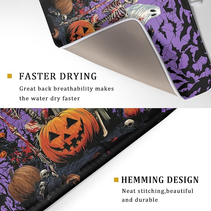 Giwawa Halloween Pumpkin Dish Drying Mat 18x24 inch Spooky Ghost Bat Dish Rack - Image 3
