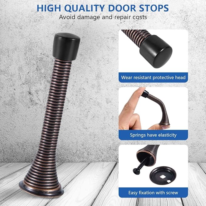 KISEER 12 Pack Spring Door Stops 3 1/4 Inch Flexible Heavy Duty Spring Door - Image 3