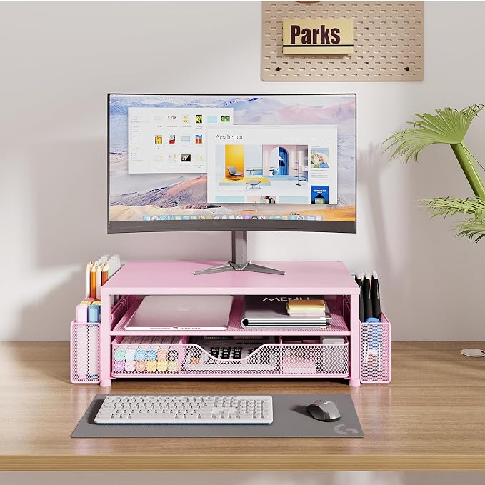 Desk Organizer and Accessories, 2-Tier Computer Monitor Stand Riser - Image 2
