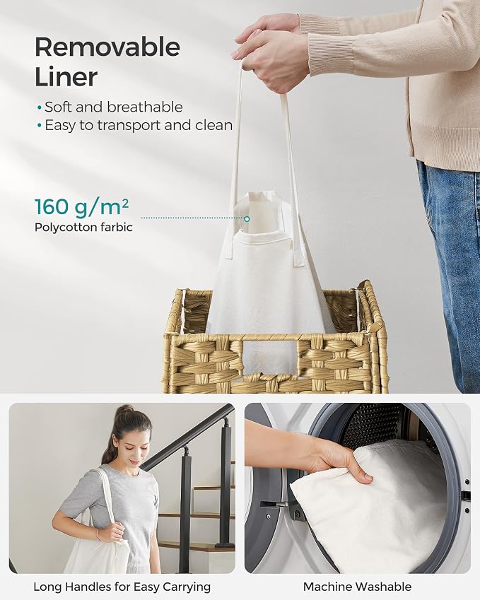SONGMICS Laundry Hamper with Lid, 23.8 Gal Synthetic Rattan - Image 6