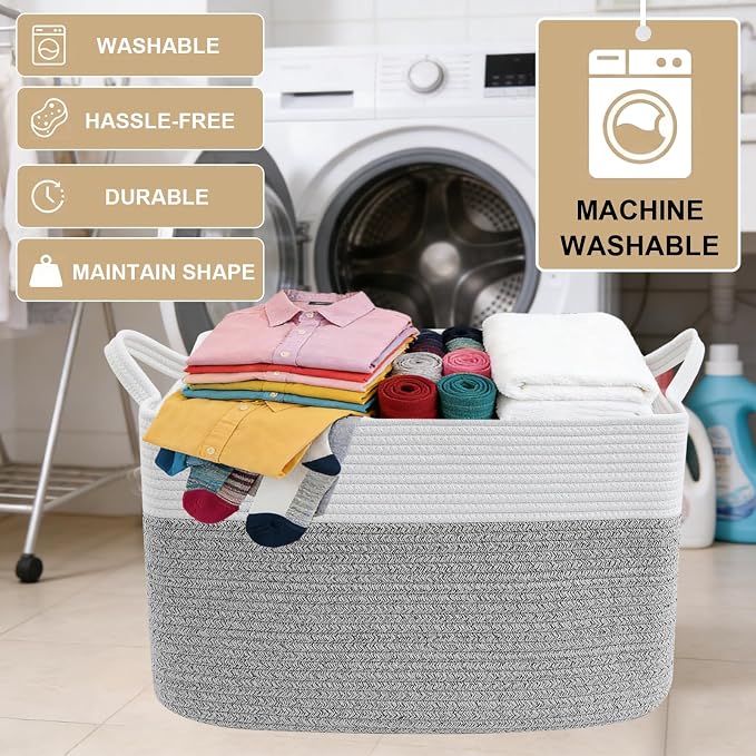 65L Laundry Basket with Handles, Woven Blanket Basket - Image 7