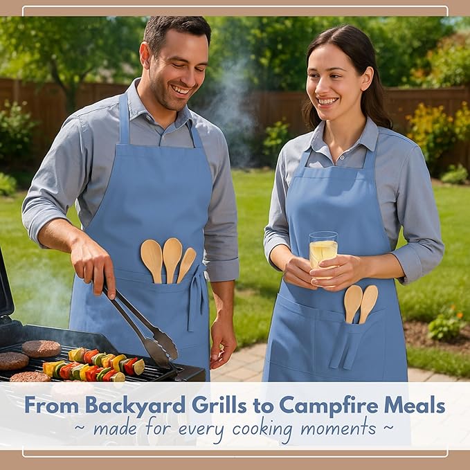 Native Fab Kitchen Apron 2 Pack - 100% Cotton Adjustable, Durable Apron with Pockets, Perfect for Cooking, Baking, Grilling