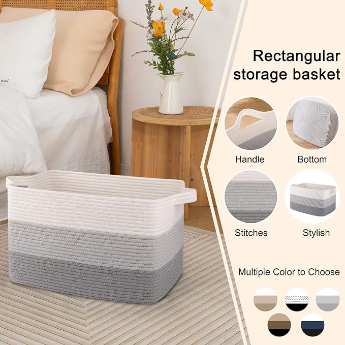 OIAHOMY Woven Blanket Basket Laundry Basket Dog Toy Basket Gradient Grey - Image 5