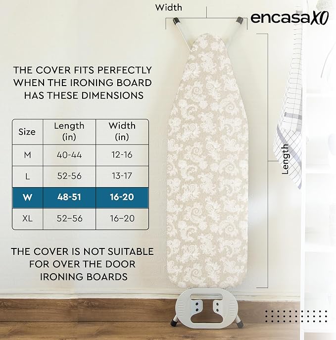 Encasa XO Padded Ironing Board Cover and Pad 49"x18" Beige - Image 2
