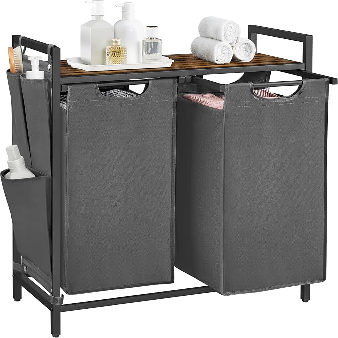 VASAGLE Laundry Hamper with Shelf, 2 Pull-Out Bags, 2 x 12.1 Gallons by Unknown