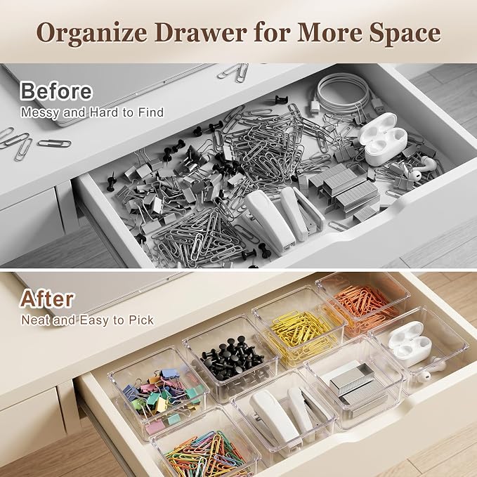Hudgan 24 Pcs Small Drawer Organizer BinsSet, Stackable Drawer Divider Trays - Image 6