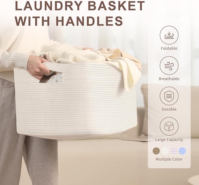 72L Large Woven Laundry Basket Hamper - Image 4
