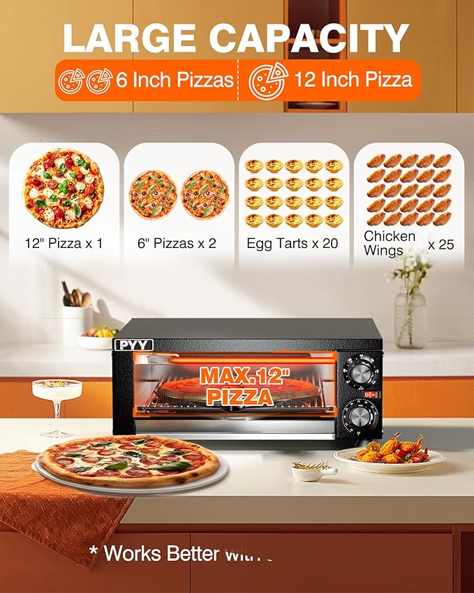 PYY Electric Pizza Oven Indoor Countertop Pizza Oven Commercial Pizza Maker Machine for Home with Timer Stainless Steel Pizza Cooker