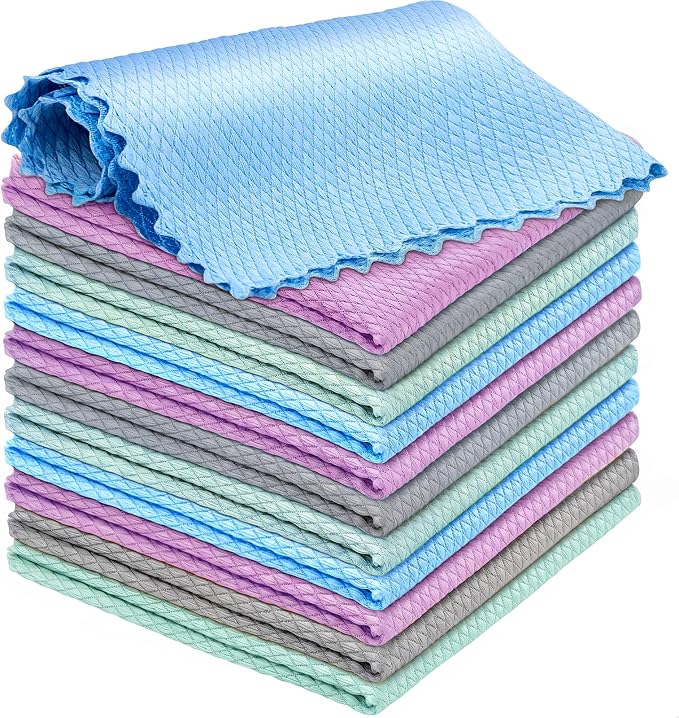 Niveaya 12 Pack Reusable Fish Scale Cloth, Microfiber Glass Cleaning Cloth by Niveaya