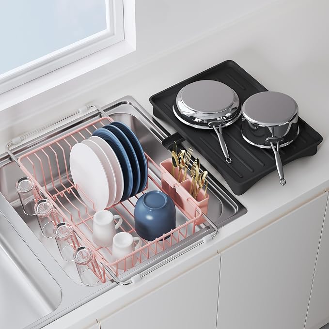 JASIWAY Pink Dish Drying Rack in Sink by JASIWAY