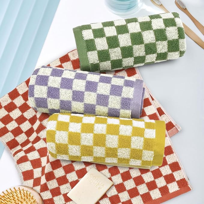 Jacquotha Hand Towels for Bathroom 4 Pack, Checkered Hand Towel Set - Image 3