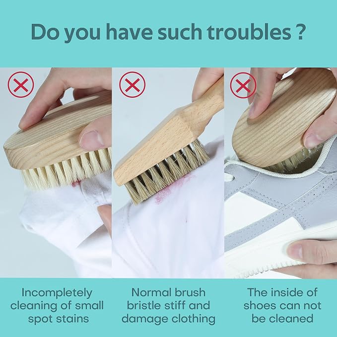 Laundry Stain Brush, Natural Soft Boar Bristles, Removes Tough Stains from - Image 4