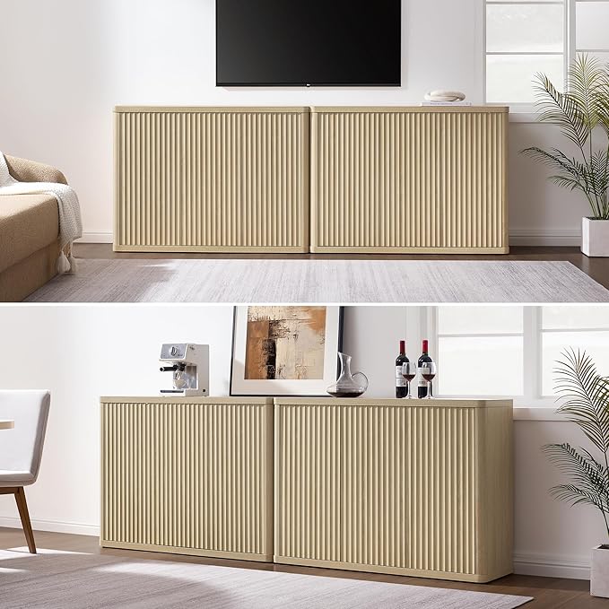 SICOTAS Buffet Cabinet with Storage Accent Sideboard with 3 Doors Modern 46.6" Wide Credenza Fluted Buffet Table Media Console Cabinet Entryway Cabinets for Living Room Kitchen Dining Room Hallway