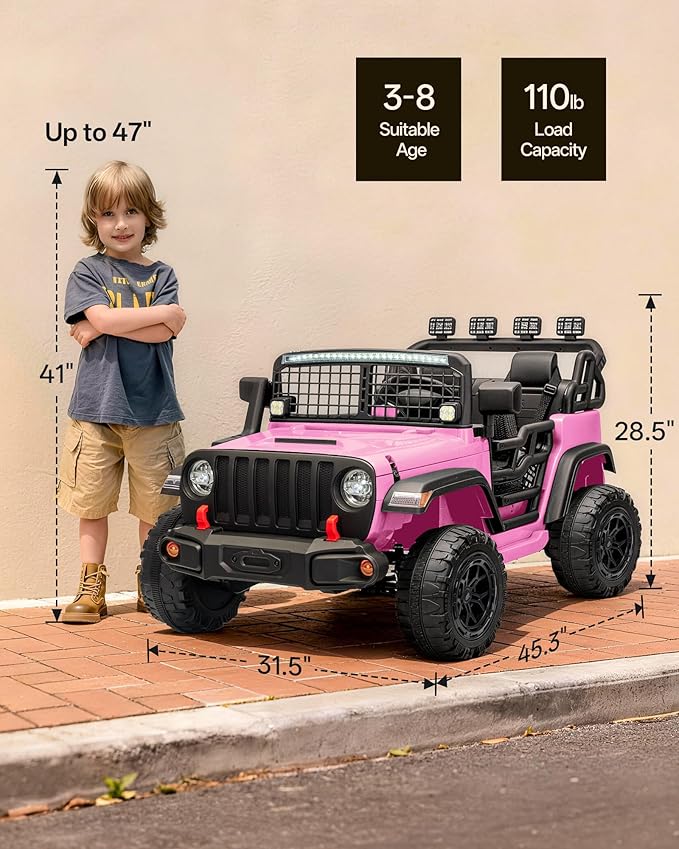 2 Seater Ride on Car Toy, 24V 4WD Electric Car for Kids 4-8 with Remote Control, 4x200W Motors, Capacity 110 lb - Light Pink