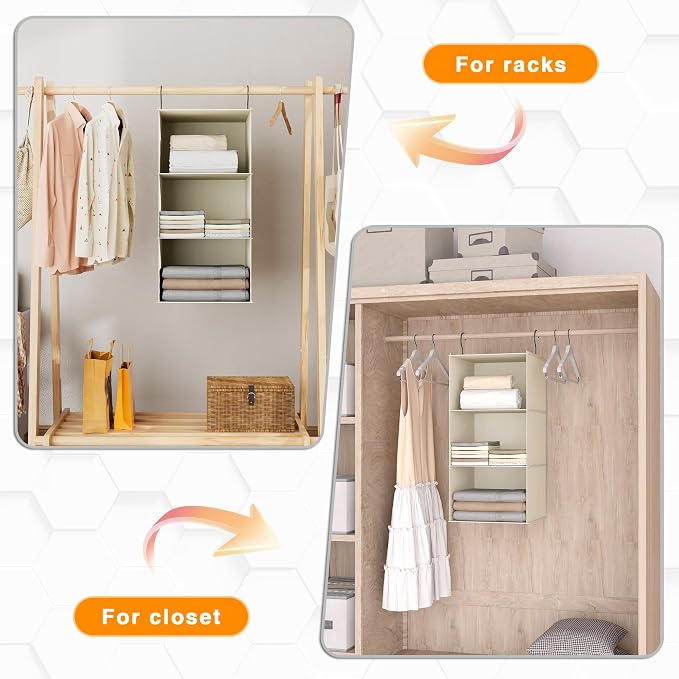 Hanging Closet Organizer 3-Shelf, Oxford Fabric Wardrobe Storage, shoes & - Image 5