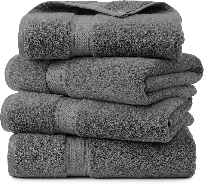 Superior Egyptian Cotton Plush & Absorbent, Bath Towel Set of 4, Charcoal | by SUPERIOR