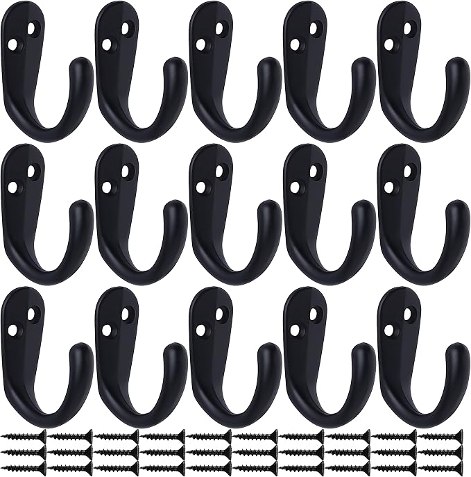 IBosins 15PCS Coat Hooks Wall Mounted Black Single Prong Robe Hook | Hanging - Image 2