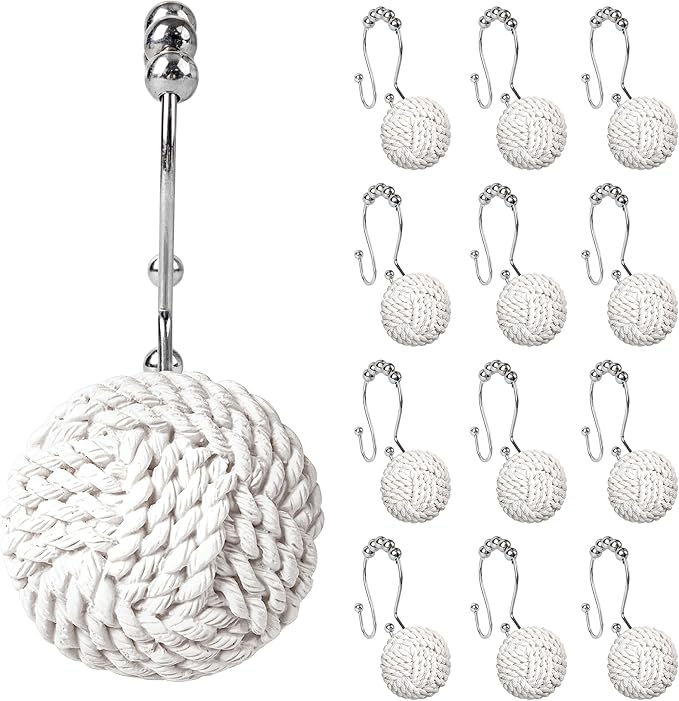 Sunlit Boho Knots Double Shower Curtain Hooks, Home Decorative White Shower by Sunlit