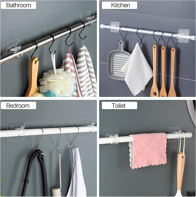 Self Adhesive No Drill Adjustable Curtain Rod Holder Hooks Brackets | Nail Free - Image 4