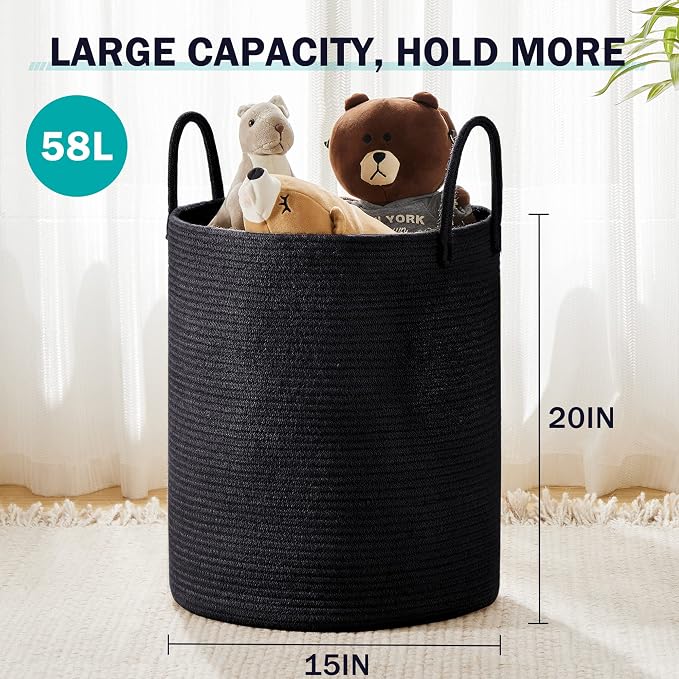 YOUDENOVA Woven Rope Laundry Hamper Basket, 58L Blanket Basket - Image 3