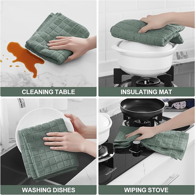 Homaxy Large Premium Cotton Kitchen Towels 16"x 28", 8 Pack, Sage Green - Image 4