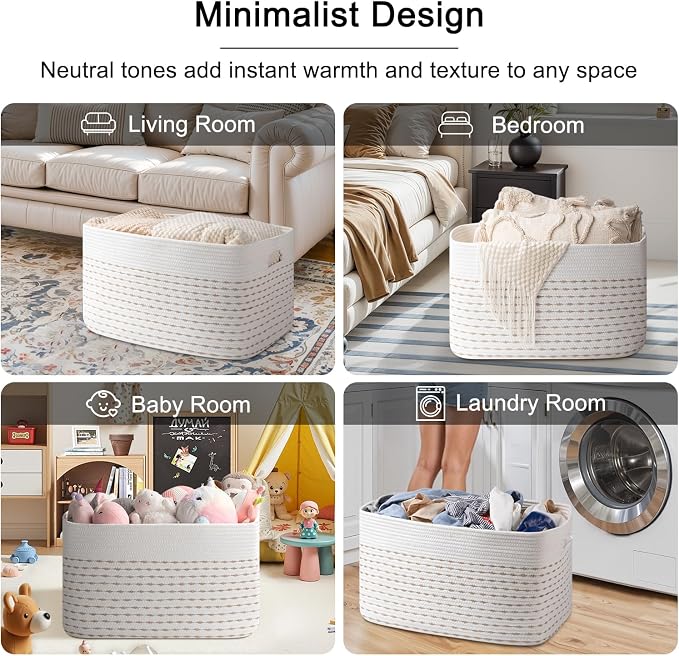 OIAHOMY 75L Large Blanket Basket Rectangle Storage Basket Light Yellow - Image 6