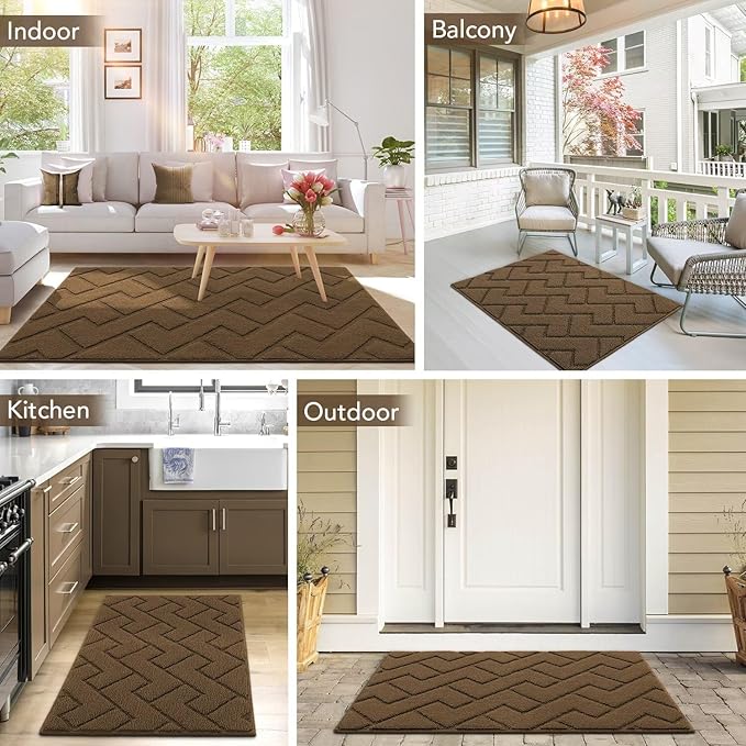 hicorfe Front Door Mat Outside Entrance,36"x59" Absorbent Muddy Dirt Resist Welcome Door Mats Outdoor Indoor,Stain and Fade Resistant,Non Slip Backing Entry Mat Doormat for Entryway(Dark Brown)