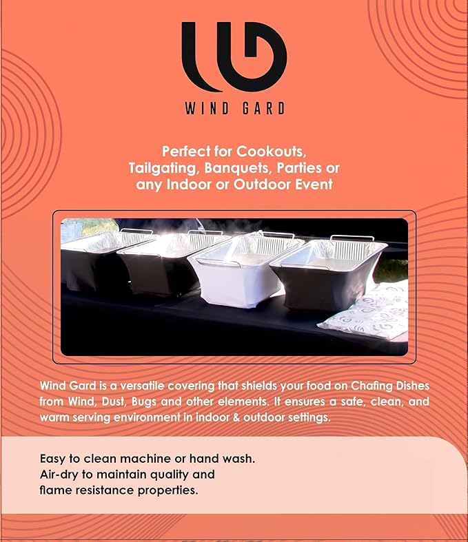 Chafer Wind Guard 4 Pack - Decorative Chafing Dish Wind Guard - Flame Retardant Polyester Buffet Food Warmer Sterno Covers - Washable Reusable for Weddings, Events, Parties - Catering Supplies - Black