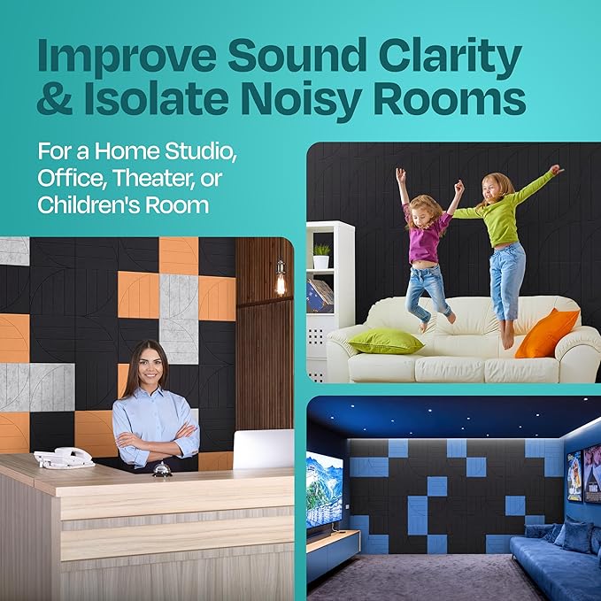 Acoustic Panels 12-Pack Soundproof Wall Panels 12"x12"x0.4" Decorative Sound Dampening for Your Home, Office, Studio, Bedroom & More with Unique ModuArc Carving [Dark Gray]