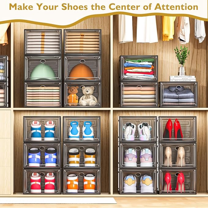 Large Thick Clear Shoe Organizer, Magnetic Door Stackable Shoe Storage Box - Image 7