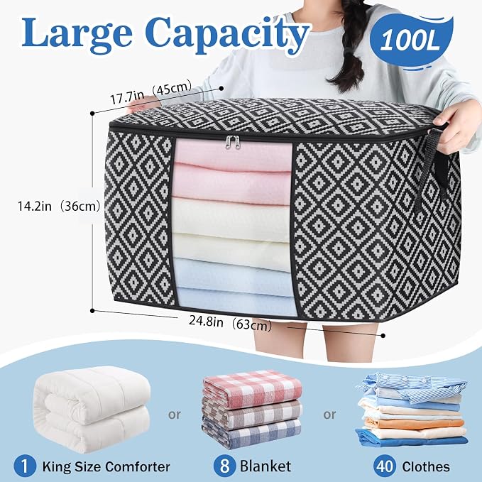 100L 2 Pack Storage Bags, Foldable Clothes Bins - Image 2