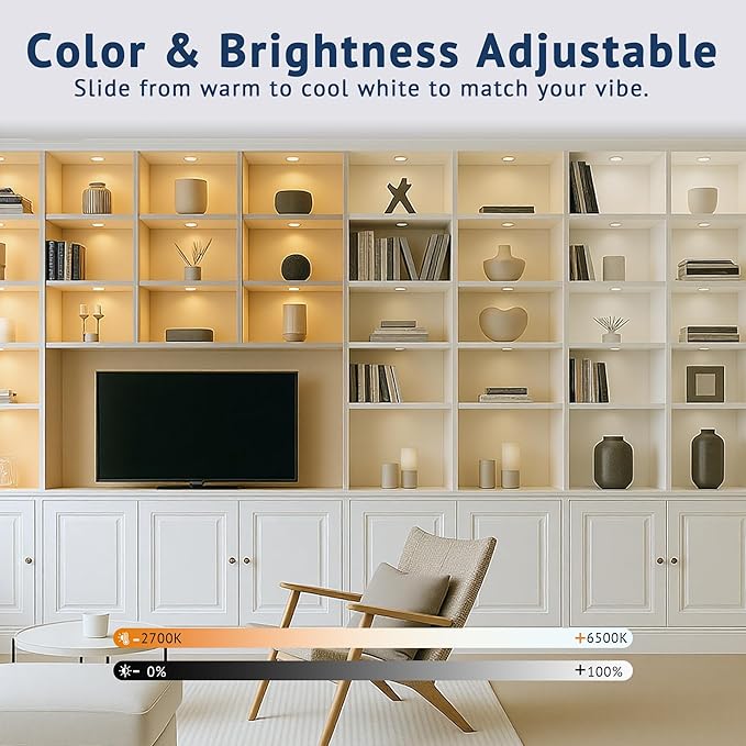 V4light Smart Plug-in Light Pucks, Under Counter Lighting for Kitchen & Display Shelves, Works with Alexa & Google Assistant, App, Voice,Remote & Hand Control, Dimmable & Adjustable Warm to Cool Light