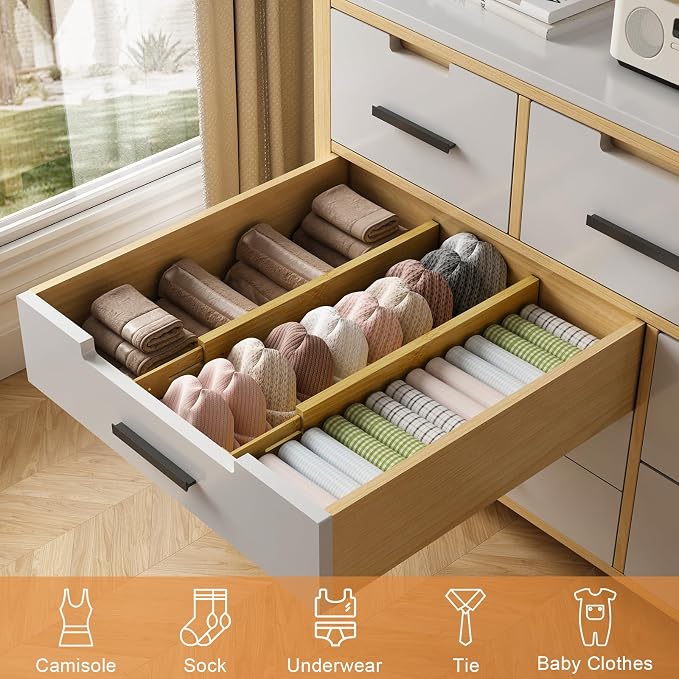 Bamboo Drawer Dividers, Adjustable Drawer Organizers, Fits 17.6–21" Drawers | - Image 5