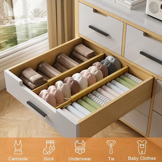 Bamboo Drawer Dividers, Adjustable Drawer Organizers, Fits 17.6–21" Drawers | - Image 5