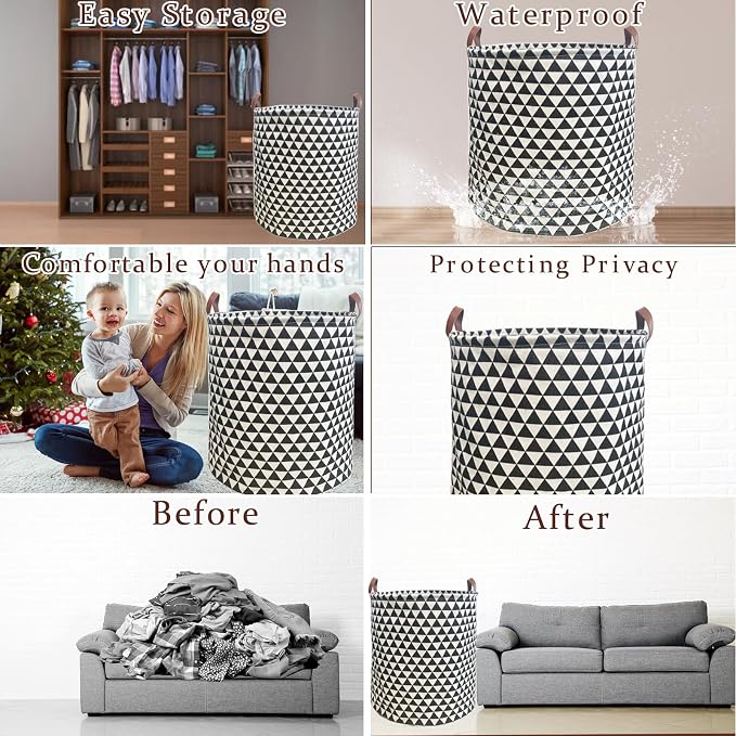 Waterproof Laundry Hamper Collapsible Laundry Basket Leather Handle Laundry Bag - Image 3